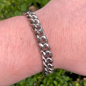 8mm Silver Cuban Link Bracelet Adjustable
